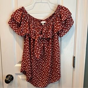 Charming Charlie Women’s Rust Colored Floral Off-Shoulder Short Sleeve Top Small